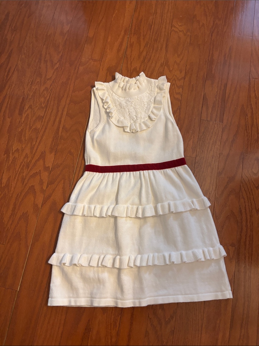 Janie and Jack Knit Ruffle Dress with Red Waistband